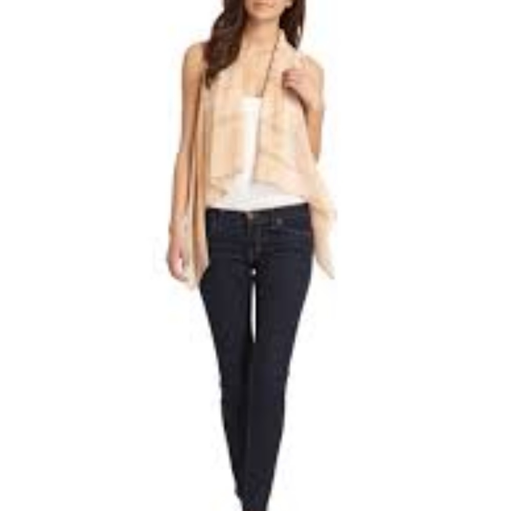 MAGGIE WARD CREAM TAUPE SILK LEATHER VEST SIZE M